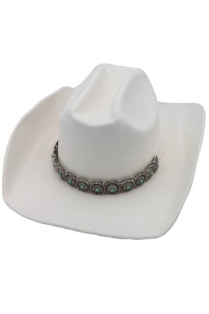 Faux Suede BOHO Medallion Disc Banded Cowboy Hat